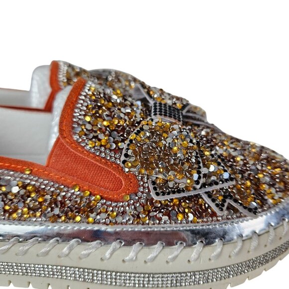 Womens 8.5/39 Rhinestone Bow Platform Sneakers Glitter Walking Slip-On Loafers - Picture 6 of 15